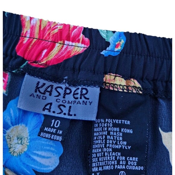 Vintage Kasper ASL Blouse 6 Skirt 10 Set Hawaiian Outfit Black Floral Shirt Top - Picture 6 of 16